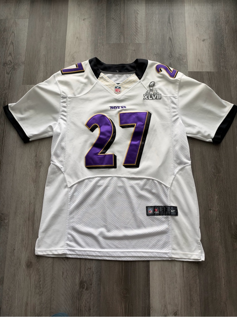 Nike White Baltimore Ravens #27 Football Jersey with Purple and Gold Accents